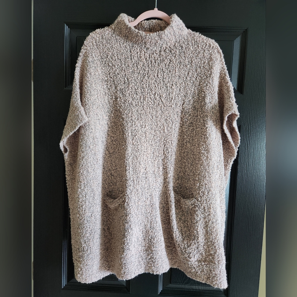 Francesca's Collections Alya Nude Pink Boucle Knit Oversized Poncho S/M